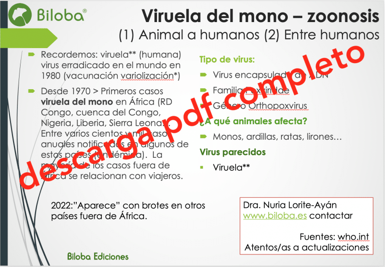 Viruela del mono, monkeypox, información Dra. Nuria Lorite Ayán